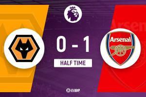 半场-阿森纳暂1-0狼队 萨卡破门打破15场进球荒赖斯送助攻